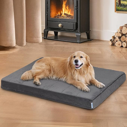 Dog Bed for X Large Dog - Orthopedic Pet Beds with Memory Foam, Waterproof Removable Washable Cover with Non-Slip Bottom, Grey, 41" L x 27" W x 3" H