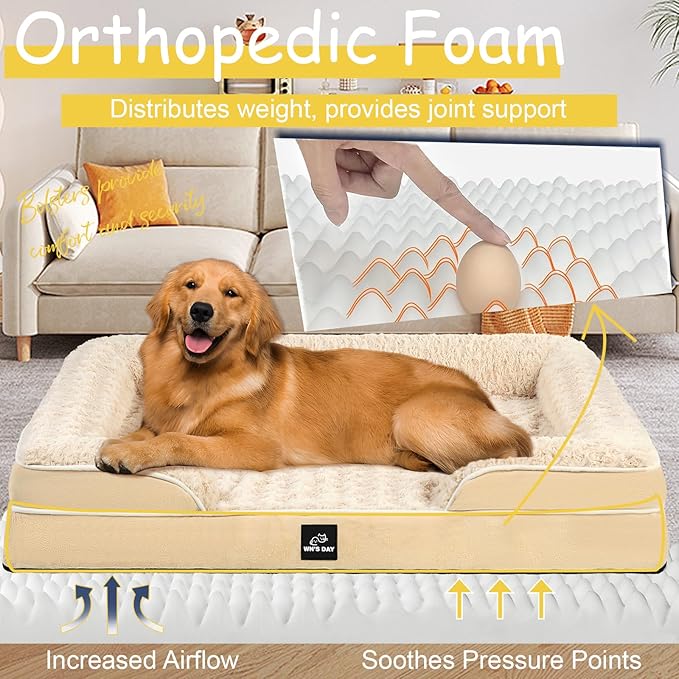 Orthopedic Dog Bed for Large Medium Sized, Washable Memory Foam Large Dog Bed, Durable Medium Pet Sofa with Removable Cover, Washable Waterproof Pet Couch Beds(Beige, XL)