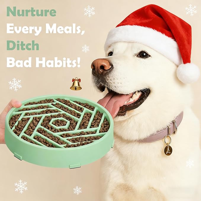 TOBYTO Slow Feeder Dog Bowls Large Medium Breed,Anti-Choking Slow Eating Dog Food Bowl,Non Slip Pet Slower Food Feeding Bowls Large Puzzle Slow Feeder Bloat Stop Maze Dog Dishes,Bean Green