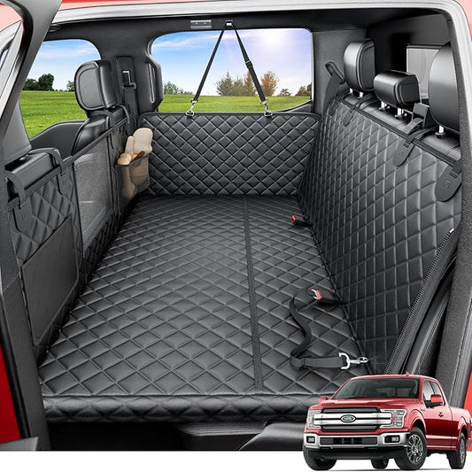 REEVAA Dog Truck Seat Cover for Back Seat, Hard Bottom Dog Hammock for Car, Pet Bed Extender for 2-4 Large Dogs, Waterproof Seat Protector, Universal XL Size Fits for Crew Cab Truck/SUV, Black