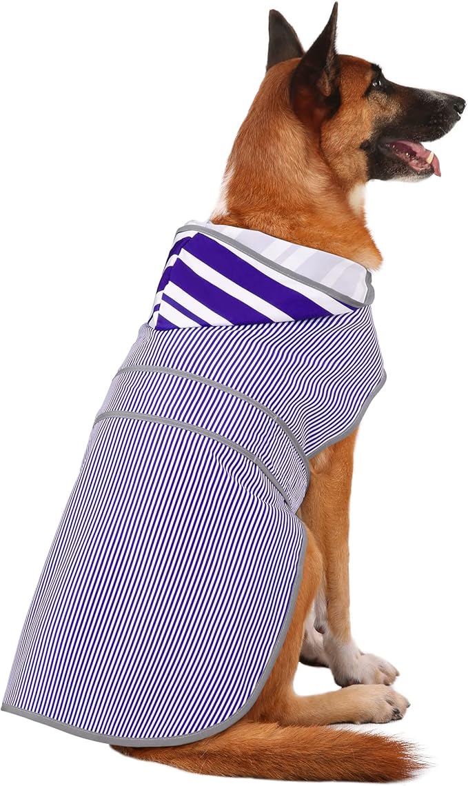 Dog Raincoats for Large Dogs Puppies Waterproof Hooded Rain Jacket with Reflective Strips Leash Hole & Poncho Adjustable Fit (Bluestripe,L)