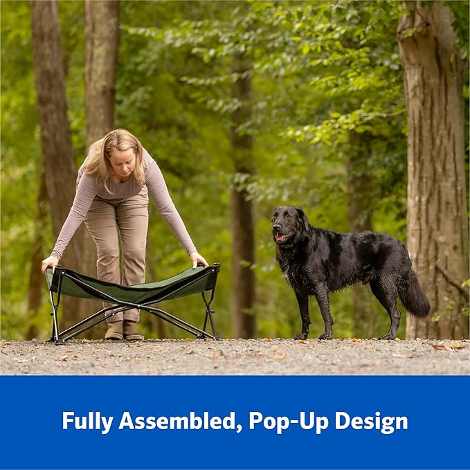 Coolaroo On-The-Go Elevated Dog Bed Kit – Portable & Cooling Travel Cot with HeatShield Fabric for Medium Dogs, Lightweight & Compact, Includes Matching Carry Bag & Everglade Green Bonus Cover, Medium