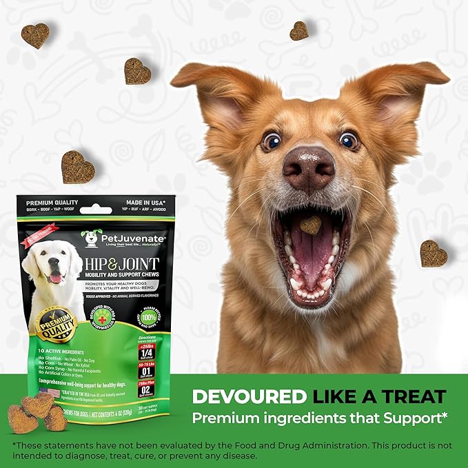 PetJuvenate® Soft Chews for Healthy Dogs – Patent Pending – Joint & Wellness Support – Helps Maintain Hip & Joint Health in Dogs – Developed with PhD & Vet Nutritionist Input –for 12 Months & Older