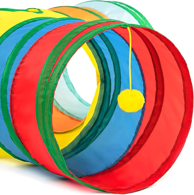 Tempcore 3-Way Collapsible Cat Tunnel Tube Toys with Peek Hole & Ball for Indoor Cats, Kittens & Puppies