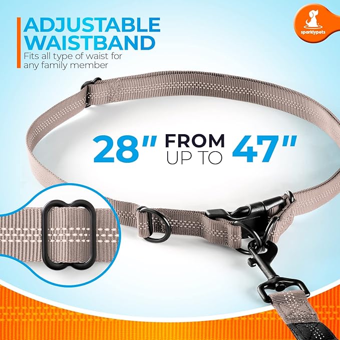 SparklyPets - Hands Free Dog Leash with Reflective Stitches - Waist Leash for Medium & Large Dogs Walking, Hiking, Training, Jogging, Canicross, Running