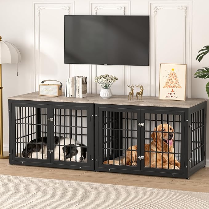 42 Inch Heavy Duty Dog Crate Furniture for Large and Medium Dogs, Decorative Pet House End Table, Wooden Cage Kennel Furniture Indoor, Grey