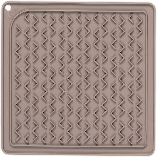 Messy Mutts Silicone Therapeutic Interactive Feeding and Licking Mat | 8” x 8” | Slow Feeder for Boredom & Anxiety | Lick Pad for Cats & Small Dogs | Grey