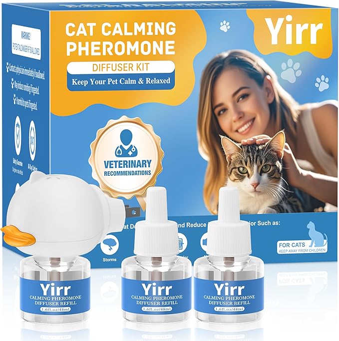 Cat Calming Diffuser, 4 in 1 Kitten Pheromones Calming Diffuser, Multicat Calming Diffuser, Relaxing Pheromone for Cat Relief Stress Anxiety Fighting Scratching, 1 Diffuser 3 Refill(48ml)