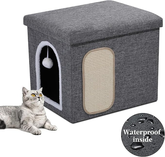 Cat Litter Box Enclosure Furniture, Foldable Hidden Litter Box with Mesh Storage Bag, Litter Box Furniture with Waterproof Inside, Easy Clean, Odor Control, Easy Assembly - 21.6”L x 17.7”D x 17.7”H