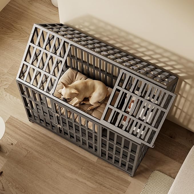 52 Inch Heavy Duty Dog Crate, ACIDBOLT Indestructible Escape Proof XL Metal Dog Kennel Cage for Large Medium Small Dogs, Indoor High Anxiety Pet Crate with 2 Door, 4 Lockable Wheels and Removable Tray
