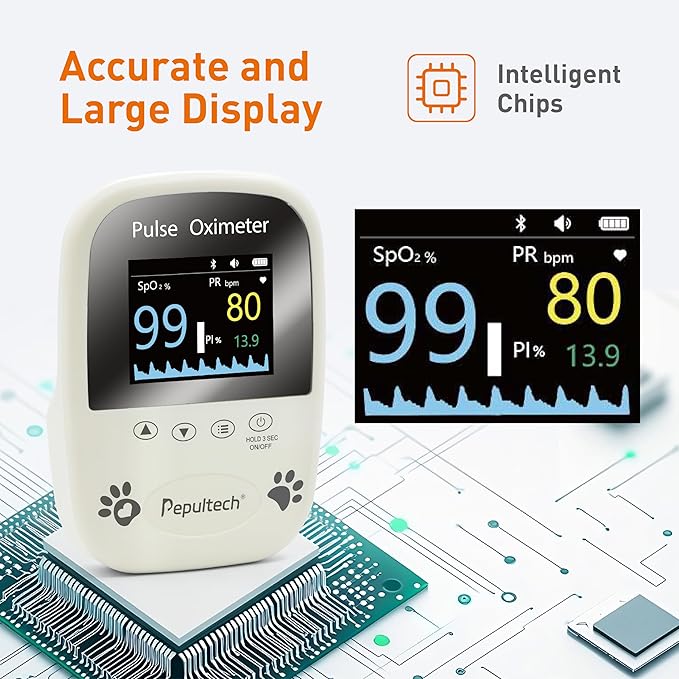 Veterinary Pulse Oximeter for Dogs Cats,Bluetooth Pet Heart Rate Monitor, Veterinarian Blood Oxygen Saturation and Pulse Rate Spo2 Monitor,Clinic or Pre-Vet Student Tools