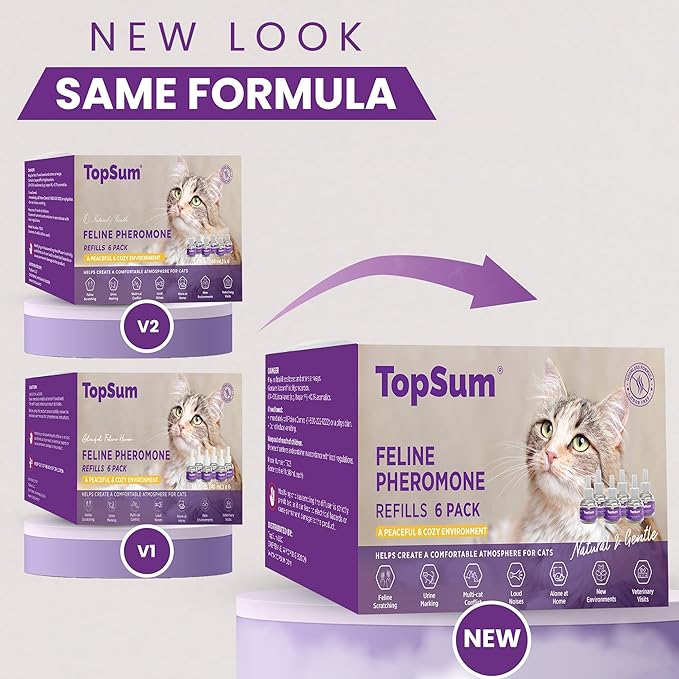 TopSum Cat Calming Diffuser Refill: 6 Refills Top Value Pack Cat Pheromones Calming Diffuser Refill – Helps Reduce Scratching Peeing Meowing Hiding Urine Marking Aggression (6 Refills)