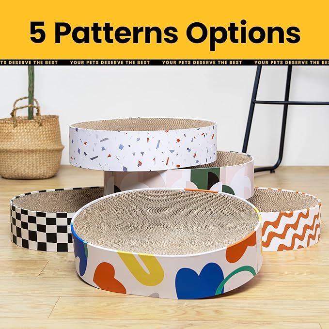 Cat Scratcher Cardboard,2 in 1 Oval Cat Scratch Pad Bowl for Indoor Kitty Grinding Claw,Round Kittens Scratching Board Corrugated Lounge Pet Beds&Furniture Protector for Couch&Carpets&Sofas