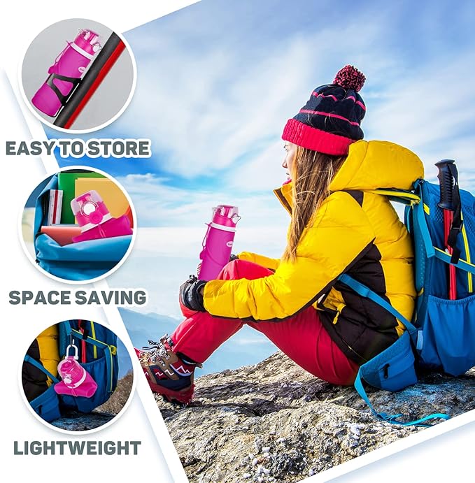 Kemier Collapsible Silicone Water Bottles-750ML,Medical Grade,BPA Free Travel Water Bottle Can Roll Up,26oz,Leak Proof Foldable Sports & Outdoor Water Bottles