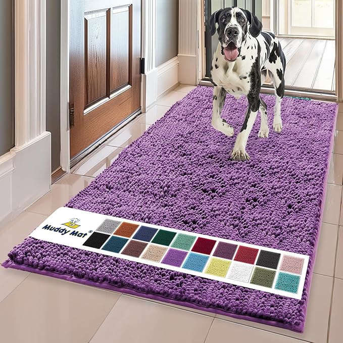 Muddy Mat® | Super Absorbent Door Mat Indoor, Microfiber Quick Dry Chenille Entryway Rug, Non-Slip Front Door Mat, Indoor Mats for Entryway, Machine Washable Pet Rug, Purple 35"x60"