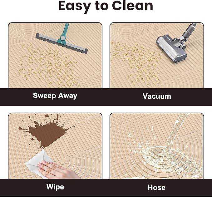 Cat Litter Mat, 40" x 28" Extra Large Silicone Litter Box Mat for Floor, Pet Trapping Litter Rug Pad, Soft Cat Paws, Easy to Clean, Waterproof/Urine-Proof, Garbage Recyclable (Khaki)