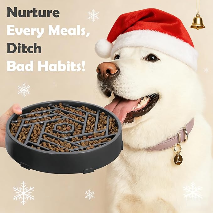 TOBYTO Slow Feeder Dog Bowls Large Medium Breed,Anti-Choking Slow Eating Dog Food Bowl,Non Slip Pet Slower Food Feeding Bowls Large Puzzle Slow Feeder Bloat Stop Maze Dog Dishes,Gray