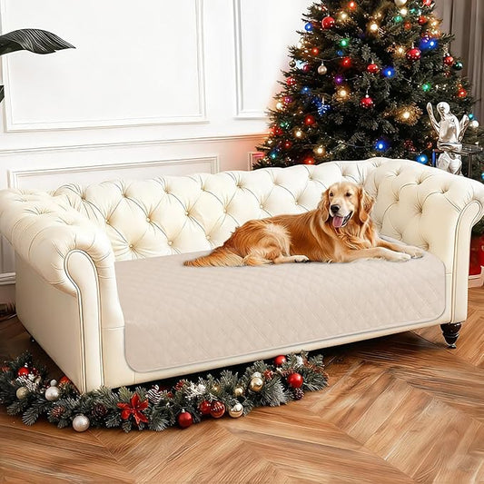 Waterproof Dog Blanket, Non-Slip Soft Pet Bed Cover, Couch Cover for Dogs Washable, Protects Sofa, Furniture, Crate, Car, Tear Resistant Leakproof Pet Blanket (30x53 Inch, Beige)