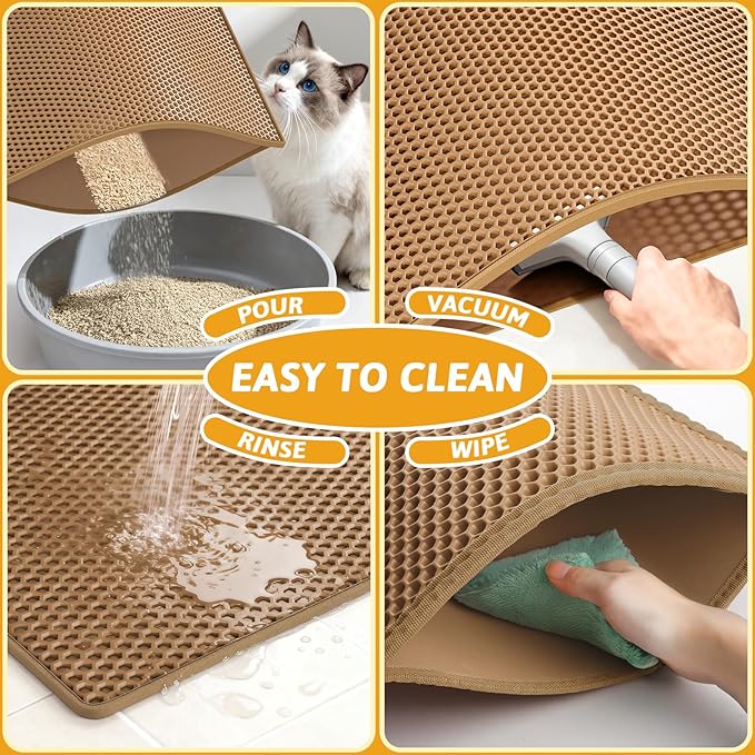 Pieviev Cat Litter Mat Double Layer Waterproof Urine Proof Trapping Mat 1 Pack (30''X24'', Brown)