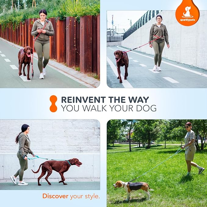 SparklyPets Multifunctional Bungee Hands Free Leash with Detachable Slip Lead – Crossbody & Waist Leash for Dog Walking, Medium & Large Breeds (Brown)