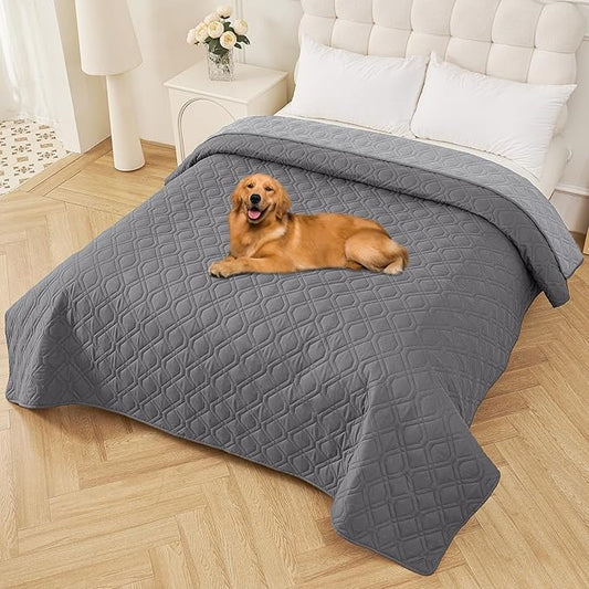 Smiry Waterproof Dog Blanket, 82x102 Inch Soft Pet Bed Cover Reversible, Washable Sofa Couch Furniture Protector for Small Medium Large Dog Puppy Cat, Geometric, Grey/Light Grey
