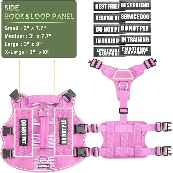 WINSEE Mesh Dog Harness with 10 Pet Patches for Small Service Dog in Training, Breathable Tactical Molle Vest with Double Handle, Reflective Military Pet Vest for Walking Hiking
