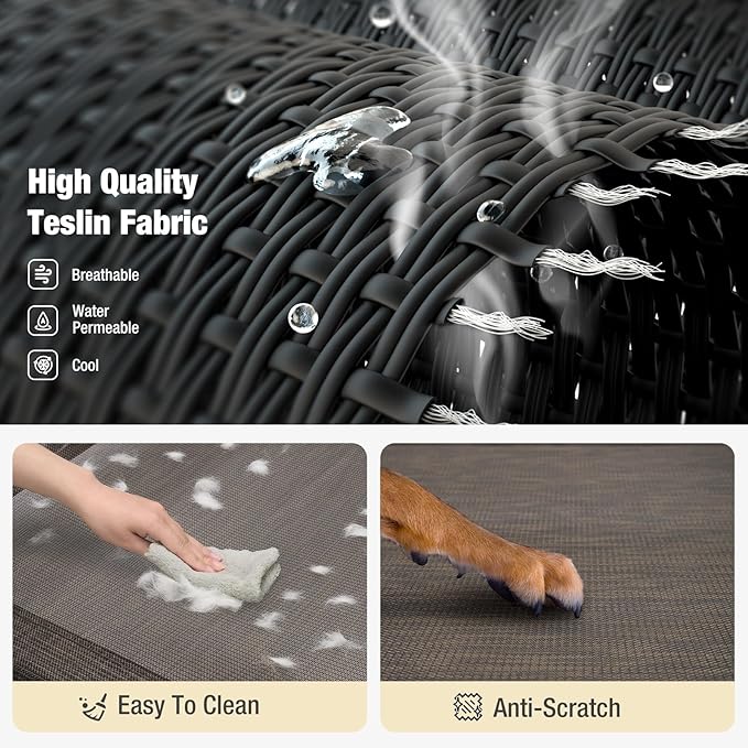 Veehoo Cooling Elevated Dog Bed, Raised Pet Cot with Guardrail & Slope Headrest, Durable Breathable Teslin Mesh, Non-Slip Feet, Washable Dog Couch Bed for Indoor & Outdoor, Large 47" x 32", Brown