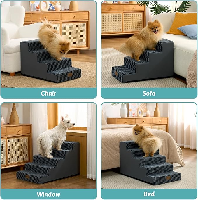 Dog Stairs for Small Dogs 17.7" H, 5-Step Gentle Incline Pet Step for Couch and Beds, Non-Slip Dog Ramp for Puppy Doggie Senior Cats, 17.7x29.5x17.7 Inch, Charcoal Grey