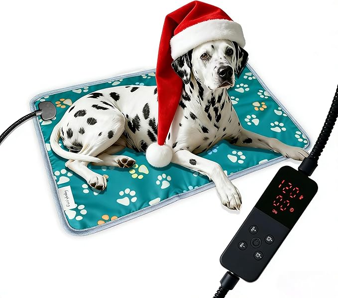 furrybaby Dog Heating Pad, Pet Heating Pad for Dogs with Durable Anti-Bite Tube Indoor, Heated for Dogs House Puppies Cats (1 Pack Green, 24 X 16in, Temp Adjustable)