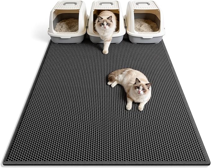 Pieviev Cat Litter Mat Double Layer Waterproof Urine Proof Trapping Mat 1 Pack (Black, 47x36 Inch (Pack of 1))