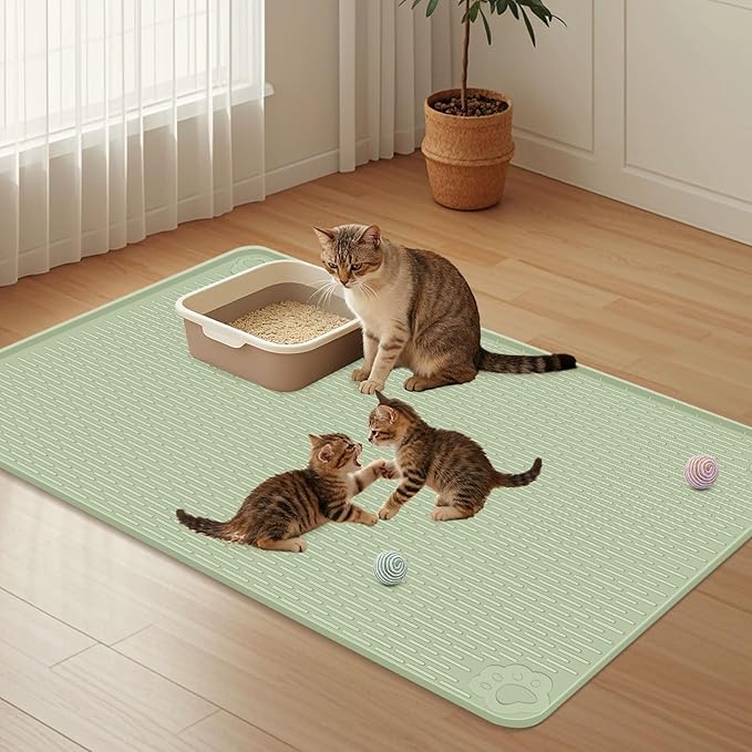 40"x28" Cat Litter Mat Lanstics Cat Mat for Litter Box Large Silicone Litter Box Mat for Kitty Scatter Control Floor Protect (Green)