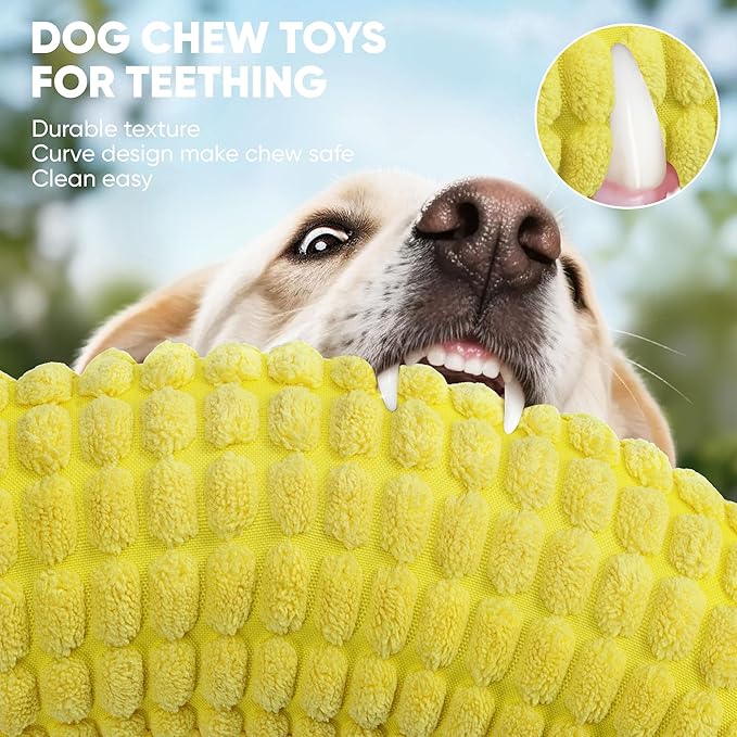 Vitscan Tough Dog Toys for Not Aggressive Chewers, Durable Dog Chew Toys for Small Medium Large Dogs,Interactive Crinkle Squeaky Dog Toys to Keep Them Busy Corn Plush Puppy IQ Training Dogs Puzzle Toy