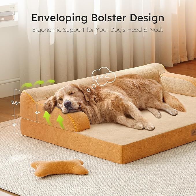 XL Orthopedic Dog Bed, Extra Large Dog Bed, Dual-Sided Pet Cooling Beds with Memory Foam Washable Cover Nonslip Bottom, Waterproof XLarge Pet Couch Beds with Bolsters, Brown