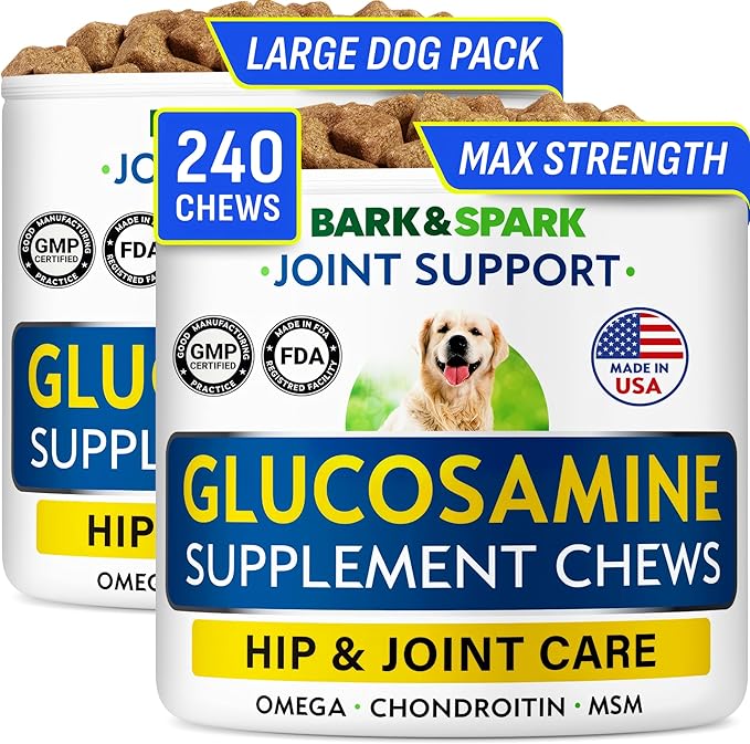 Glucosamine Chondroitin Dog Hip & Joint Supplement - Joint Pain Relief - Hip & Joint Chews for Dogs - Joint Support Large Breed - Senior Doggie Vitamin Pills Joint Health (240 Treats - Peanut Butter)