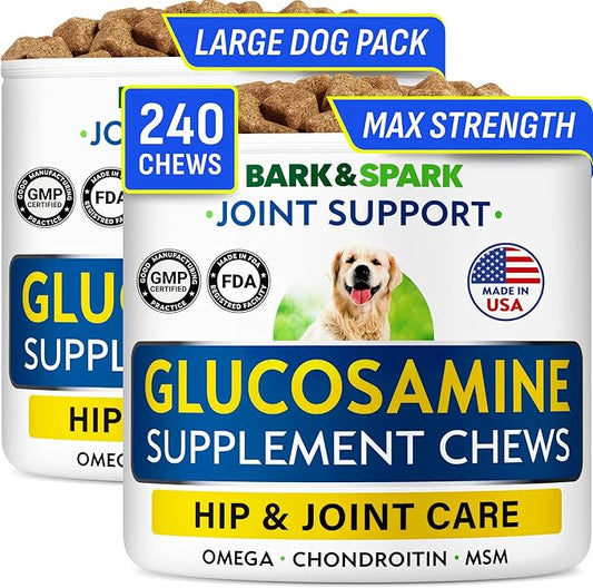 Glucosamine Chondroitin Dog Hip & Joint Supplement - Joint Pain Relief - Hip & Joint Chews for Dogs - Joint Support Large Breed - Senior Doggie Vitamin Pills Joint Health (240 Treats - Peanut Butter)