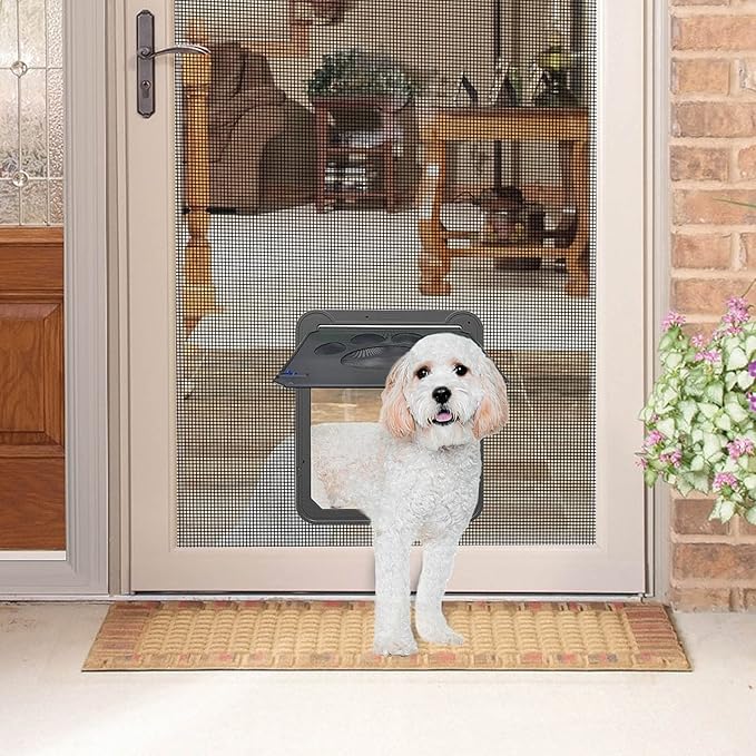 NAMSAN Dog Screen Door, Flap Opening 12 x 14 inches, Dog Door for Screen Door, Magnetic Self-Closing Large Pet Door for Sliding Door, Screen Door with Doggie Door Built in, Lockable, Black