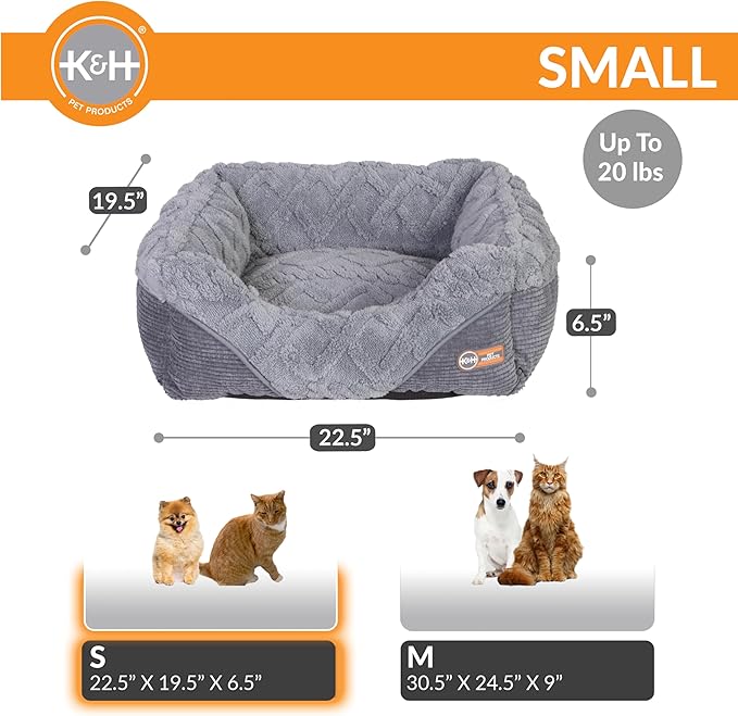 K&H Pet Products Thermo-Pet Lounge Sleeper Indoor Heated Pet Bed for Cats & Dogs, Bolstered Warm Calming Pillow Bed, Waterproof Heated Pad, Machine Washable, Safety Listed - Small 20.5 X 19.5in