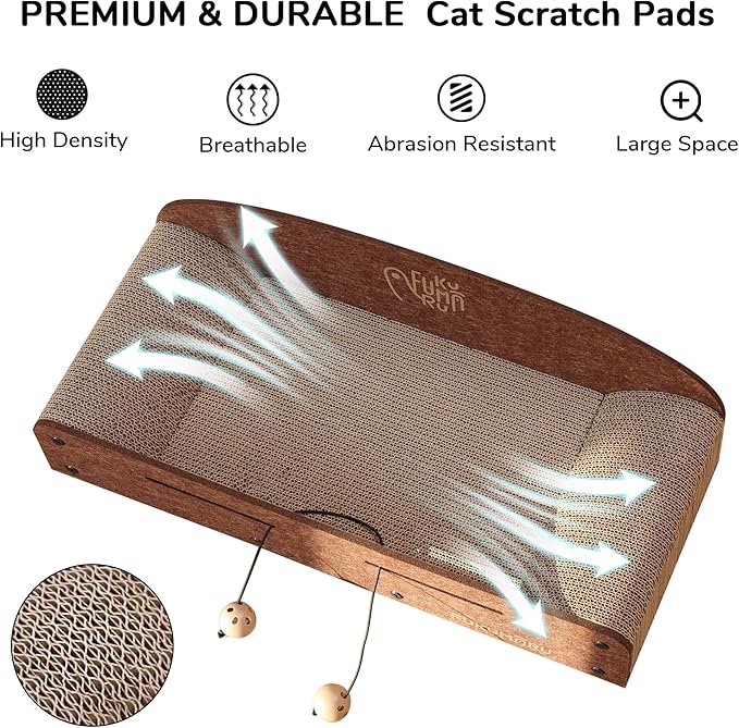 FUKUMARU 26 Inch Cat Scratcher Cardboard Lounge Bed, Durable Cat Scratcher Extra Large Lounger, 2 Reversible Cat Scratching Pads Refill for Indoor Cats, Cat Scratch Bed Cardboard Toy, Caramel Color