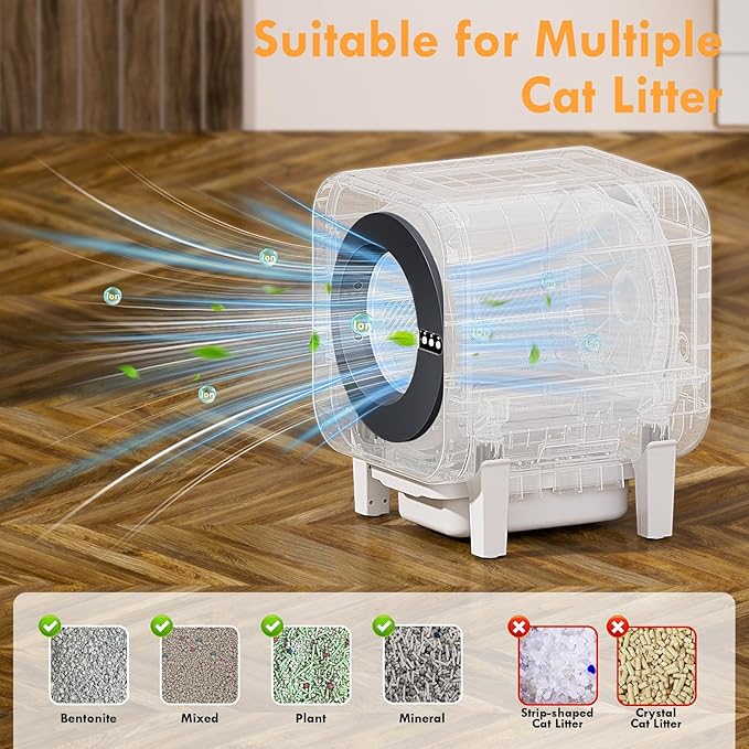 Automatic Cat Litter Box Self Cleaning with App Control, 75l Large Cat Litter Box for Multi-Cat Homes, Infrared Sensing & Weight Sensors, Easy Cleaning, Odor Eliminator, Trash Bags, Black