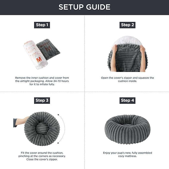 Bedsure Donut Small Dog Bed - Dog Beds for Small Dogs with Corduroy Fleece & Anti Slip Bottom, Round Faux Fur Pet Beds with Washable Removable Cover, Warm Grey, 23x23x7 inches