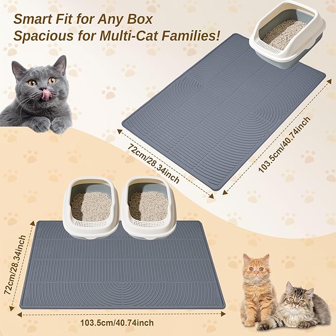 Cat Litter Mat XL Extra Large 40" x 28" Coverage | Waterproof Litter Trapping Mat for Litter Box | Deep Groove & Raised Edges, Easy Clean, Non-Slip Kitty Mat + Bonus Cat Collar