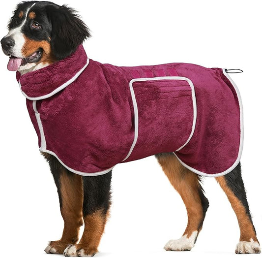 Dog Bathrobe Towel Dog Drying Coat - Super Absorbent Bath Robe for Drying Dogs Large, Soft Adjustable Collar & Belly Strap Fast Drying Coat Pet Dog Cat Bath Robe Towel (Purple, Medium)