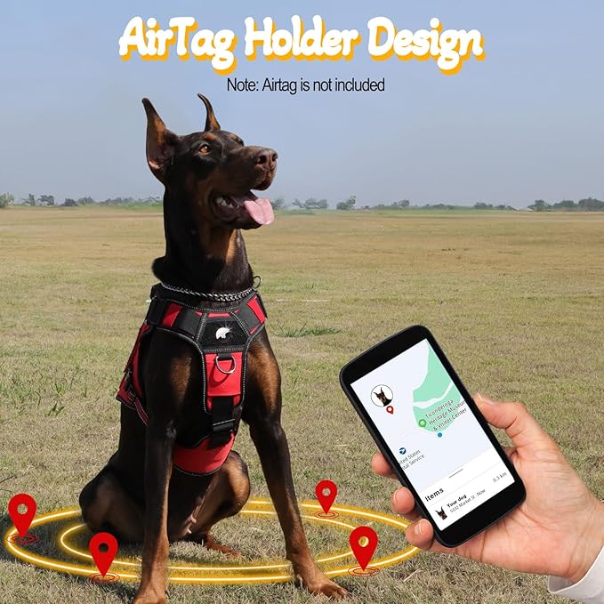 Service Dog Vest - HEYCAHVA Tactical Dog Harness Full Metal Buckles for Large Medium Dog Reflective No Pull Dogs Harnesses Vest with Leather Handle, Hook & Loop for Hiking Training (Red, L)