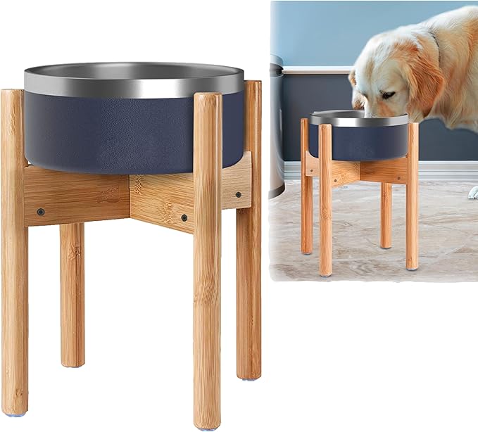 Dog Bowl Stand for Large Dogs (See Size Guide) - Use to Elevate, Raise Dog Food and Water, Deter Ants/Bugs - Expandable Sideways, Fits Various Sizes of Slow Feeders, Dishes/Fountains - Bamboo