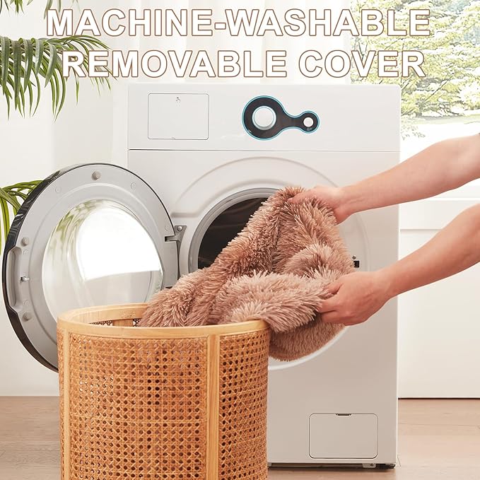 30 inches Donut Dog Bed for Medium Dogs,Calming Fluffy Round Pet Bed with Removable & Washable Cover,Fits up to 45 lbs Pets(Tie-dye Brown,Medium)