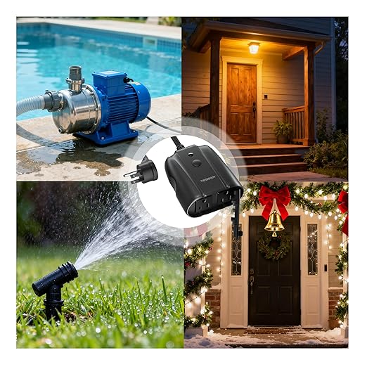 Outdoor Smart Plug Waterproof, TESSAN Smart WiFi Outlet Compatible with Alexa, Google Assistant, 2 Individual Sockets Outside Power Strip with Switch, 2.4GHz Wi-Fi Only, for Lights and 2HP Pool Pump