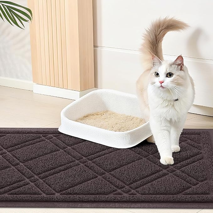 Smiry Cat Litter Box Mat 47x32, Non-Slip Water Resistant Litter Trapping Mat, Easy Clean Less Waste and Urine-Locking Cat Carpet for Indoor, Brown