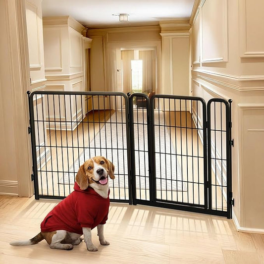 FXW Dog Gate Extra Wide Designed for Indoor Use, Adjustable Width Up to 55-inch Wide (32" H 2 Wire Panels for Small and Medium Dogs), Black