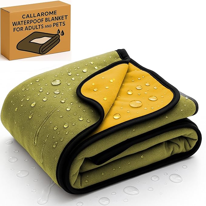 Waterproof Blanket for Bed or Couch – Soft and Leakproof Waterproof Throw Blanket, Water Proof & Stain Resistant Easy to Clean Throw Blanket Cover for Adults or Pets, Reversible Khaki/Ochre 80”x90”