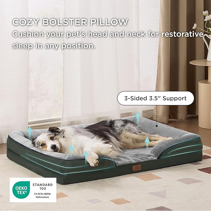 Bedsure XL Orthopedic Dog Bed for Extra Large Dogs - Waterproof XLarge Dog Cat Bed, Comfort Dogs Couch Sofa with Washable Removable Cover, Pet Bed with Nonskid Bottom, Boreal Canopy Green, 42"
